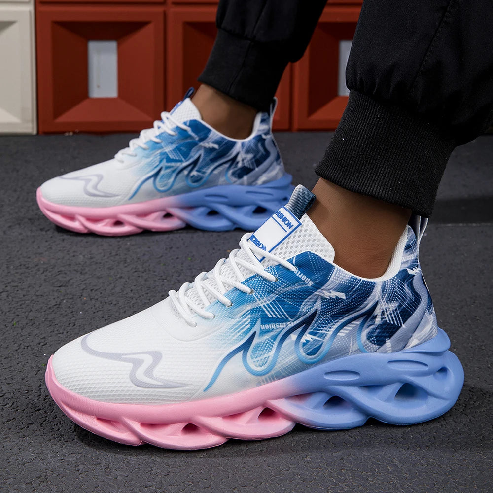 Fashion Gradient Women’s and Men’s Sneakers Woven Cushion Sole Sports Casual Shoes Unisex Lace-Up Lightweight Breathable Shoes