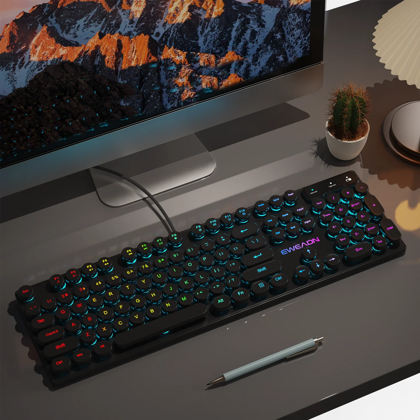 EWEADN GX330 Gaming Keyboard Wired, LED Backlit, Office silent keyboard full size, Ergonomic, Gaming, office, Windows/Laptop/PC