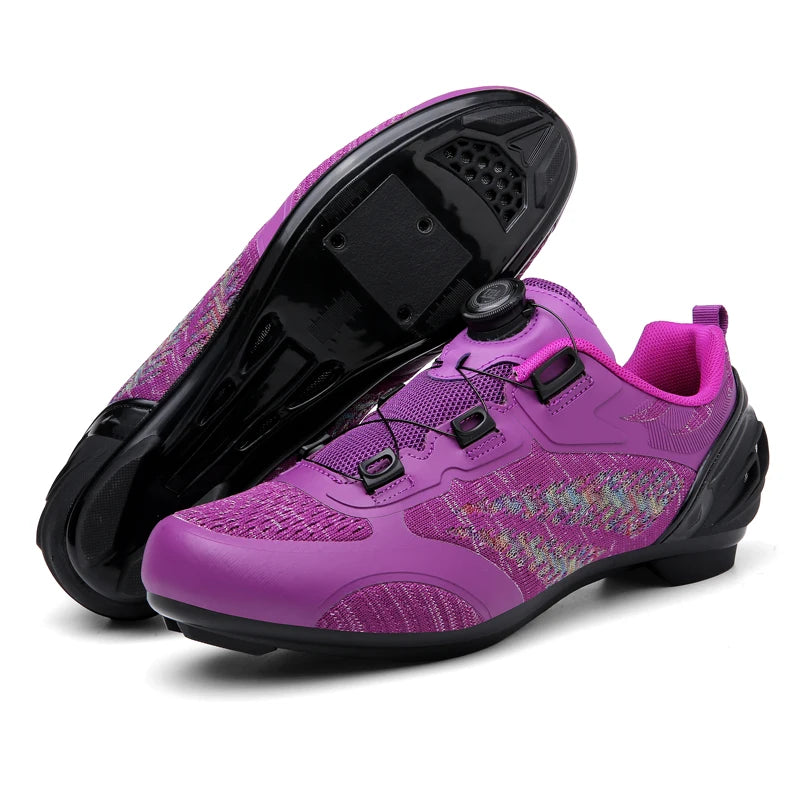 MTB Cycling Shoes for Men and Women T03 Purple Breathable Speed Self-Locking Road Cycling Sports Shoes Outdoor Racing Training Sneakers