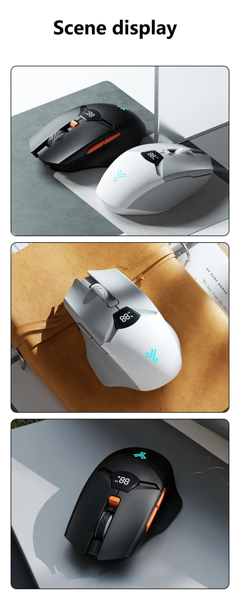 Warvank SX01 kabellose Gaming-Maus mit Smart-Screen-Display, 6-stufiger DPI-Einstellung, 600mAh Akku, leise Bluetooth-Maus fürs Büro