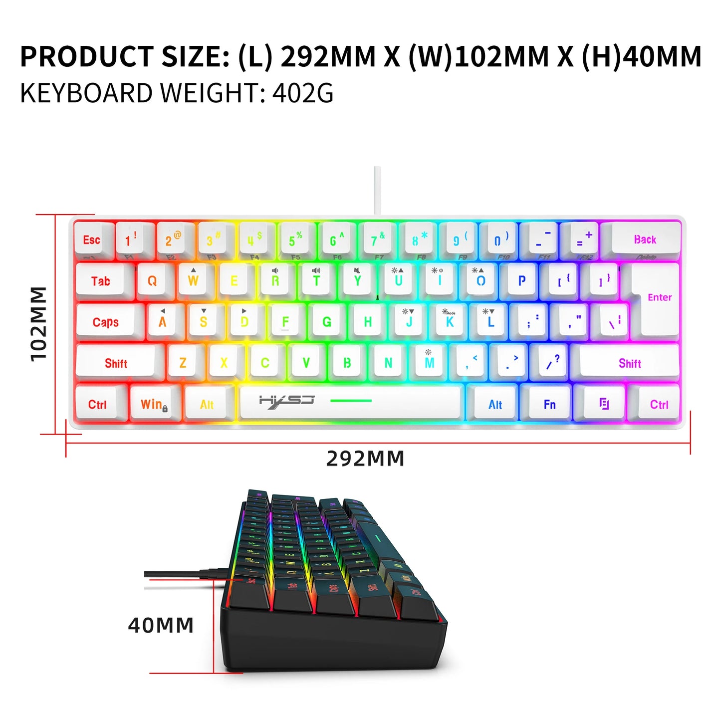 Novo mini teclado gaming com fios, teclado de membrana fino de 61 teclas, brilho RGB tátil e várias combinações de teclas rápidas, adequado para gaming e escritório