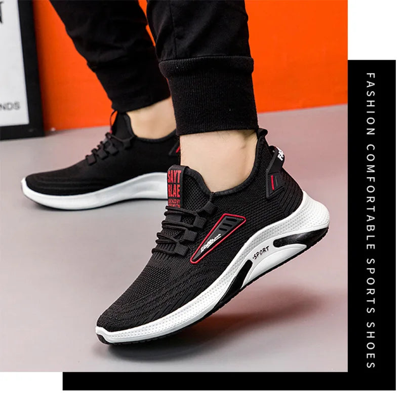 Hot Sale of the Season New Men's Running Shoes Breathable Lightweight Knitted Lace-Up Sports Sneakers Fashionable Korean Style