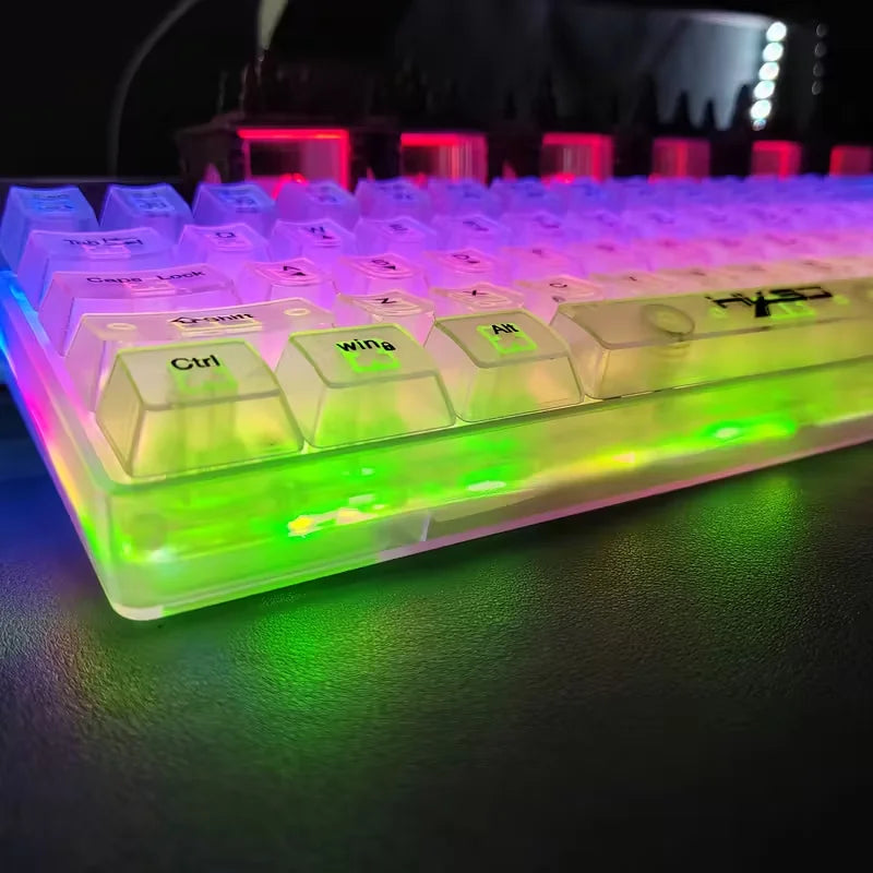 61-key fully transparent wired gaming keyboard with RGB backlight, ergonomic design, portable and ultra-compact 60% mini film keyboard