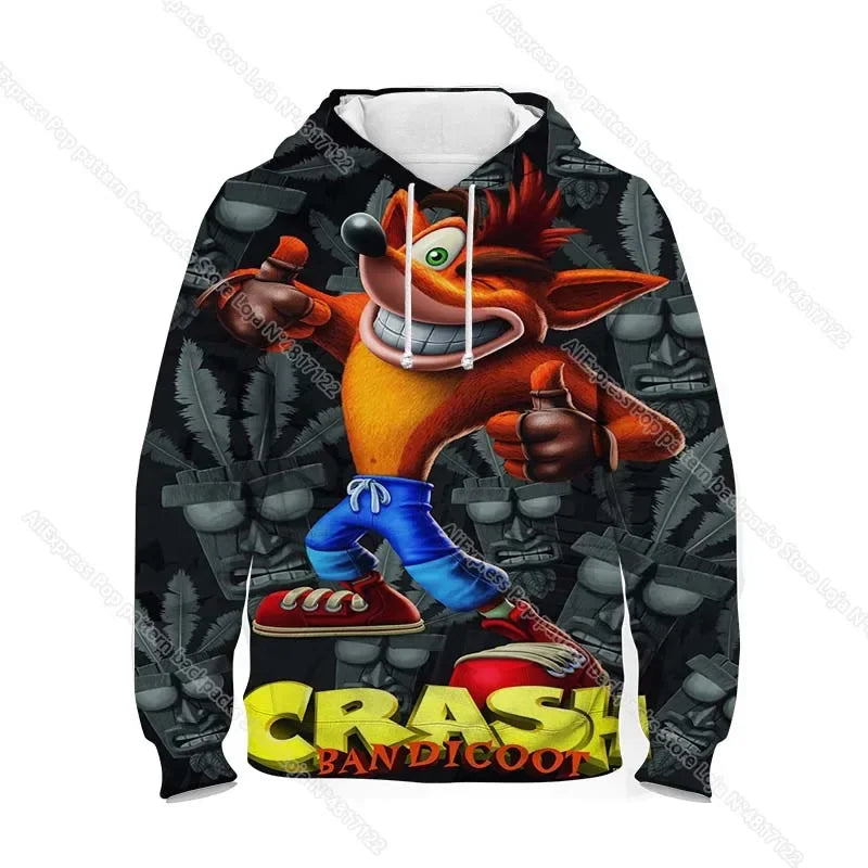 Kids Crash Bandicoot On the Run Hoodies Spring Boys Girls Cartoon Anime Sweatshirt Children Tops Coat Toddler Pullovers