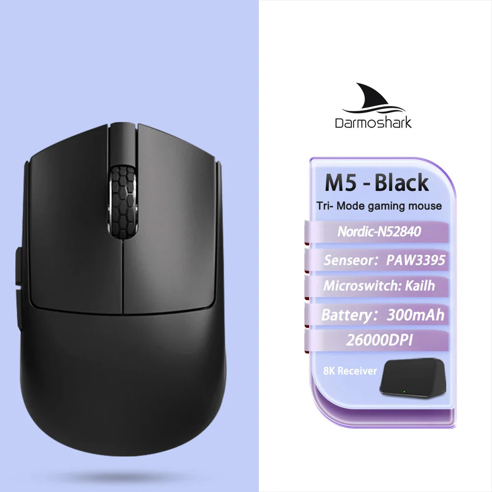 Darmoshark M5Air geschmiedete Carbonfaser kabellose 8K-Gaming-Maus PAW3950 30K DPI für kleine Hände, Finger-Grip, Game-Makro-Maus, leicht