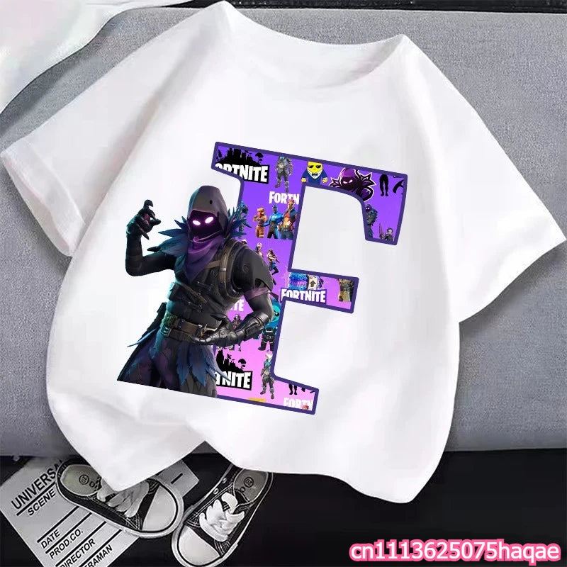 Neue Fortnite-Kinder-T-Shirts mit Cartoon-Schriftzug, lässige Sport-T-Shirts mit kurzen Ärmeln für Jungen und Mädchen, Sommer-Oberteile für Kinder