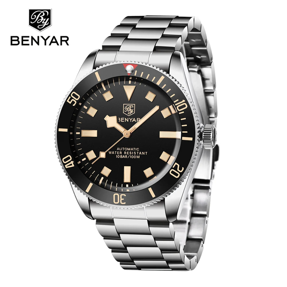 2026 New Mens Watches BENYAR Retro Red Mechanical Automatic luxury watch for men Waterproof Luminous Stainless steel wristwatch