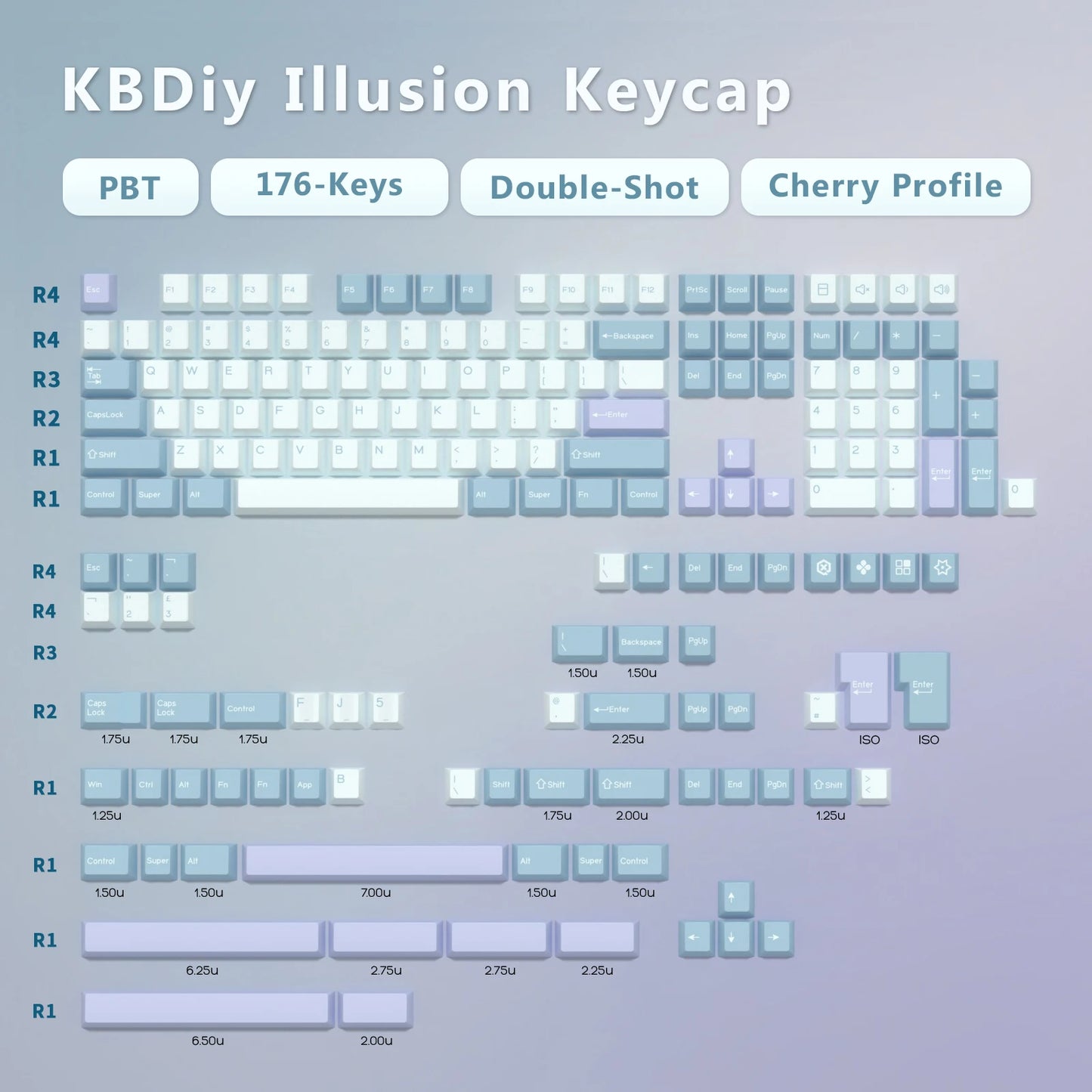 KBDiy GMK Illusion Tastenkappen Cherry-Profil Double-Shot PBT ISO-Tastenkappen für Gamer Mechanisches Tastatur-Kit Gaming Point Retro-Tastenkappe