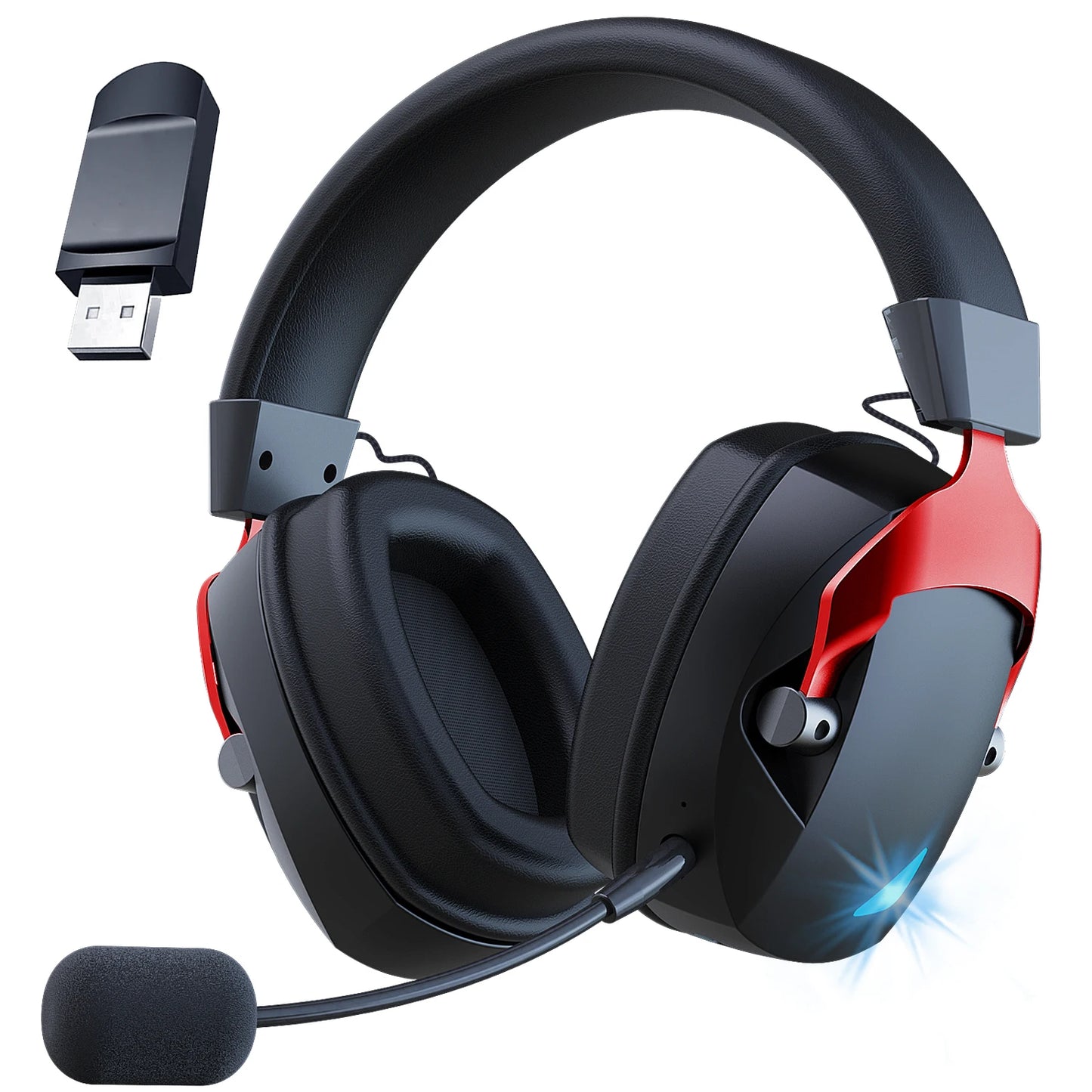 Acinaci 2.4GHz kabelloses Gaming-Headset für PS5 PS4 PC Switch – Bluetooth-Gaming-Kopfhörer mit Mikrofon, tiefem Bass und Ohrpolstern aus Memory-Schaum