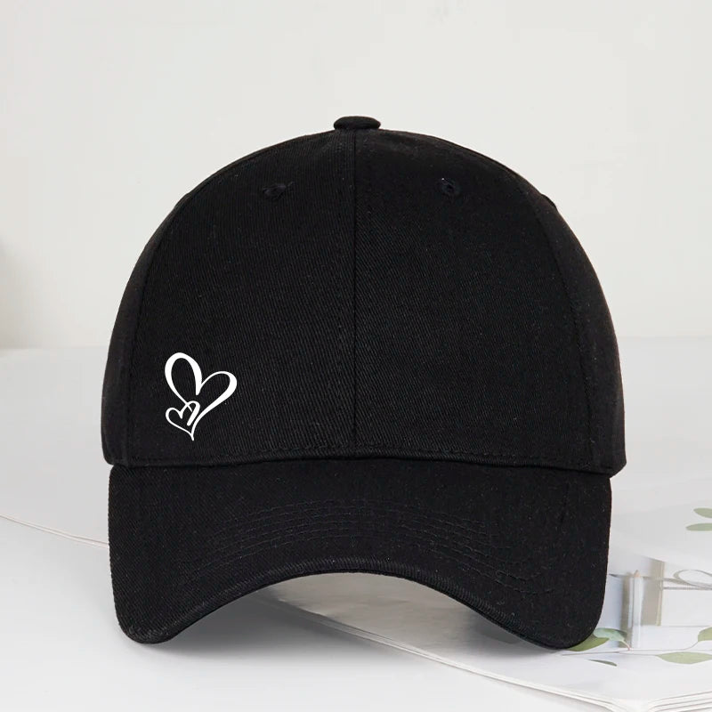 Minimalist Double Heart Print Baseball Cap Women Men Soft Adjustable Dad Hat Casual Love Theme Sun Hat