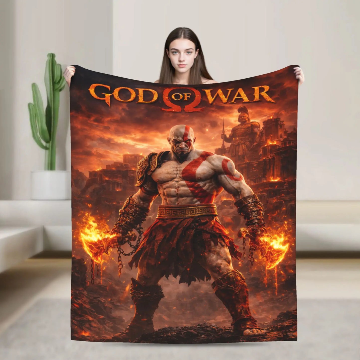 God of War Game Gamers Kratos Warm Blanket Decorative Plush Throw Blanket Funny Couch Bed Flannel Bedspread Sofa Bed Cover