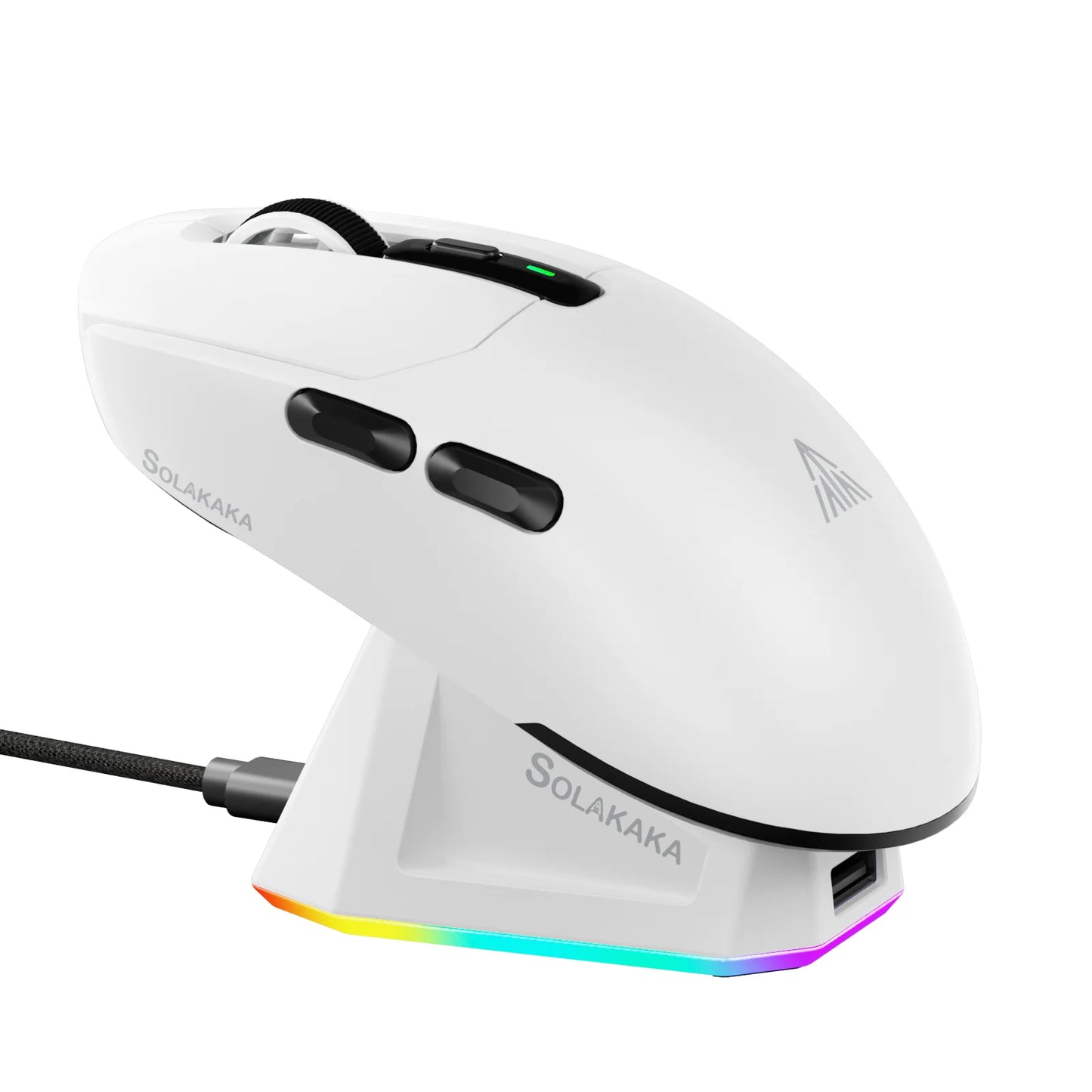 SOLAKAKA SM820 trijų režimų belaidė žaidimų pelė su magnetine įkrovimo stotele, RGB, PAW3311, 24000DPI, belaidė makrokomandų žaidimų pelė, itin lengva
