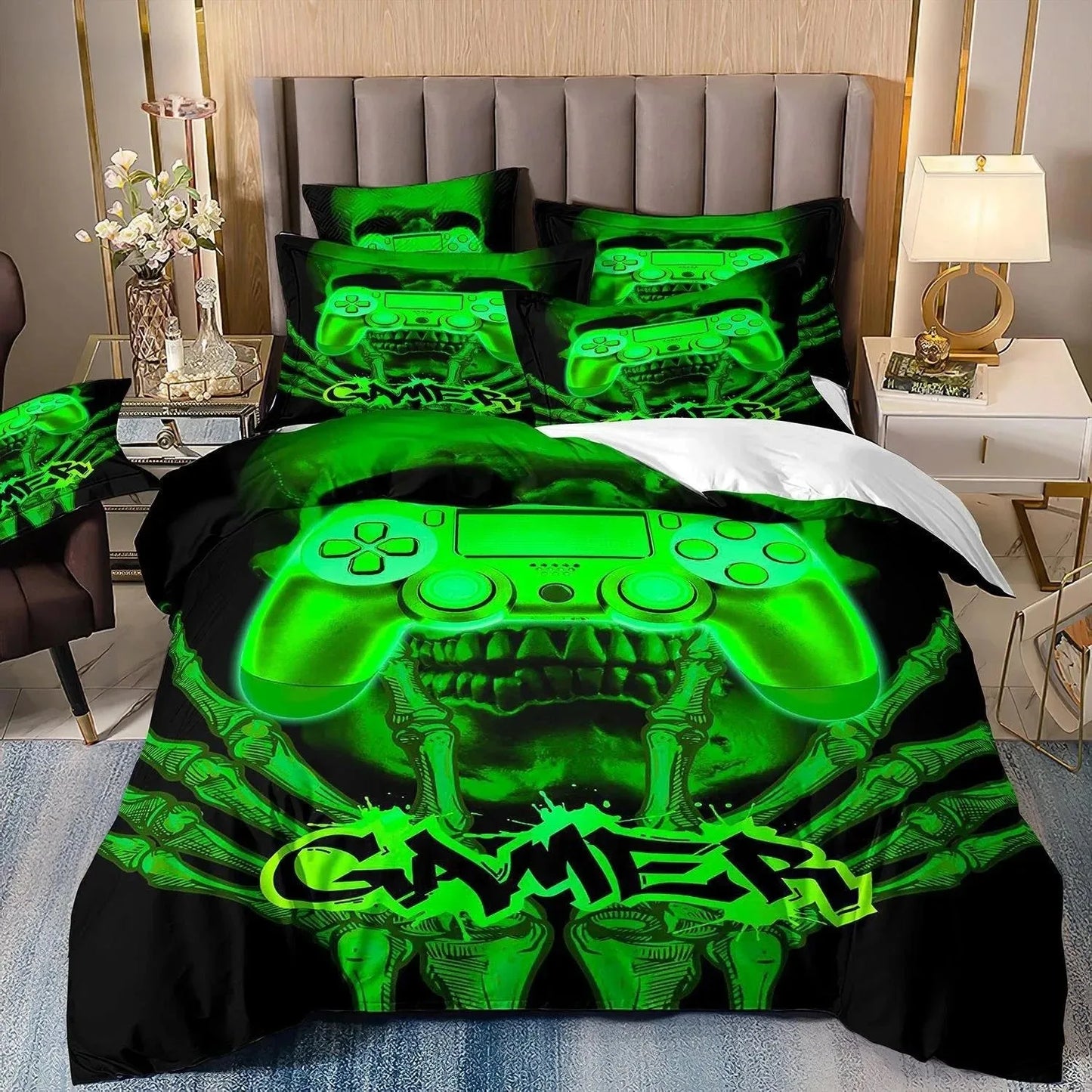 Gamer Bedding Sets for Boy Kid Gaming Duvet Cover Set Queen Video Games Comforter Cover, Playstation Designs Bed Set for Teen Men