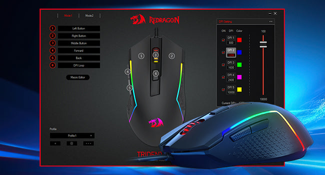 Mouse da gaming cablato Redragon M616 RGB, 10000 DPI, ottico, 6 pulsanti programmabili, 8 modalità retroilluminate, software con supporto per configurazioni personalizzate dei tasti