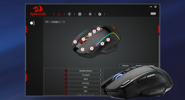 Redragon M991 kabellose Gaming-Maus, 26000 DPI, 3 Modi, 9 Makro-Tasten, RGB-Hintergrundbeleuchtung, Schwarz