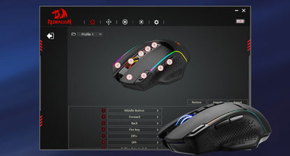 Redragon M991 kabellose Gaming-Maus, 26000 DPI, 3 Modi, 9 Makro-Tasten, RGB-Hintergrundbeleuchtung, Schwarz