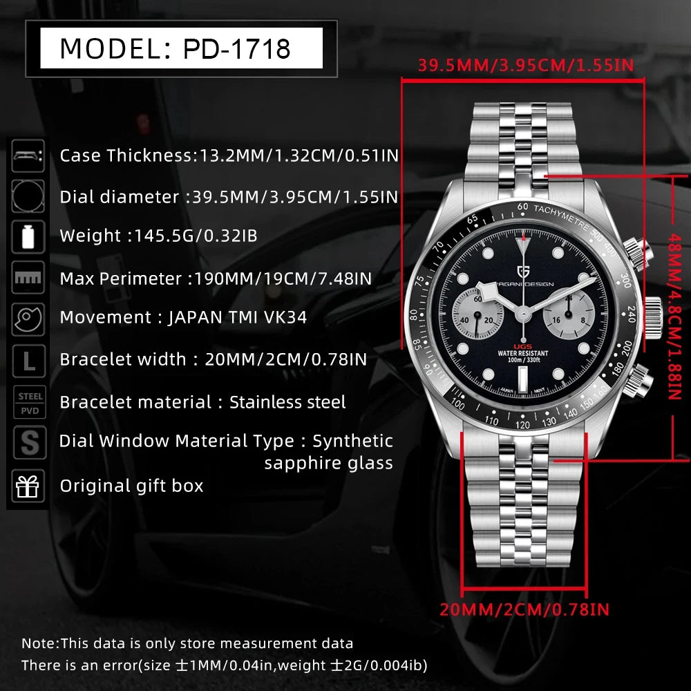 2026 New PAGANI Panda DESIGN Men's Watch Luxury Quartz Speed Sports Chronograph Watch Men AR Sapphire Luminous water lock