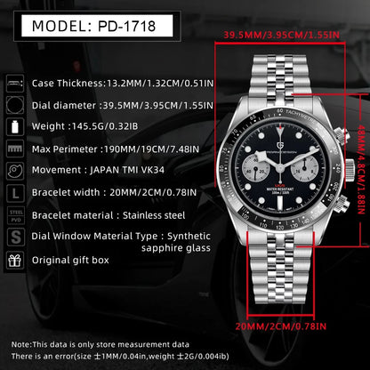 2026 New PAGANI Panda DESIGN Men's Watch Luxury Quartz Speed Sports Chronograph Watch Men AR Sapphire Luminous water lock