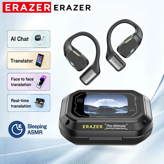 AI Translator Earbuds Erazer XP6 Wireless Bluetooth Gaming Headphones – Waterproof AI Translation Earbuds with APP Control, Deep Bass Sound & Microphone