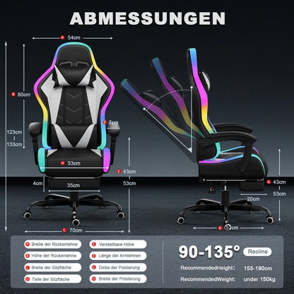 HOMALL LED Gaming Chair Multiple Light Effects Ergonomic with Footrest, Headrest and Lumbar Support Desk Chair