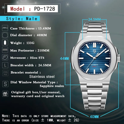 PAGANI DESIGN 2026 Neue luxuriöse Automatikuhr für Herren, mechanische Armbanduhr aus Edelstahl mit Saphirglas, 40MM, Barrel-Zifferblatt
