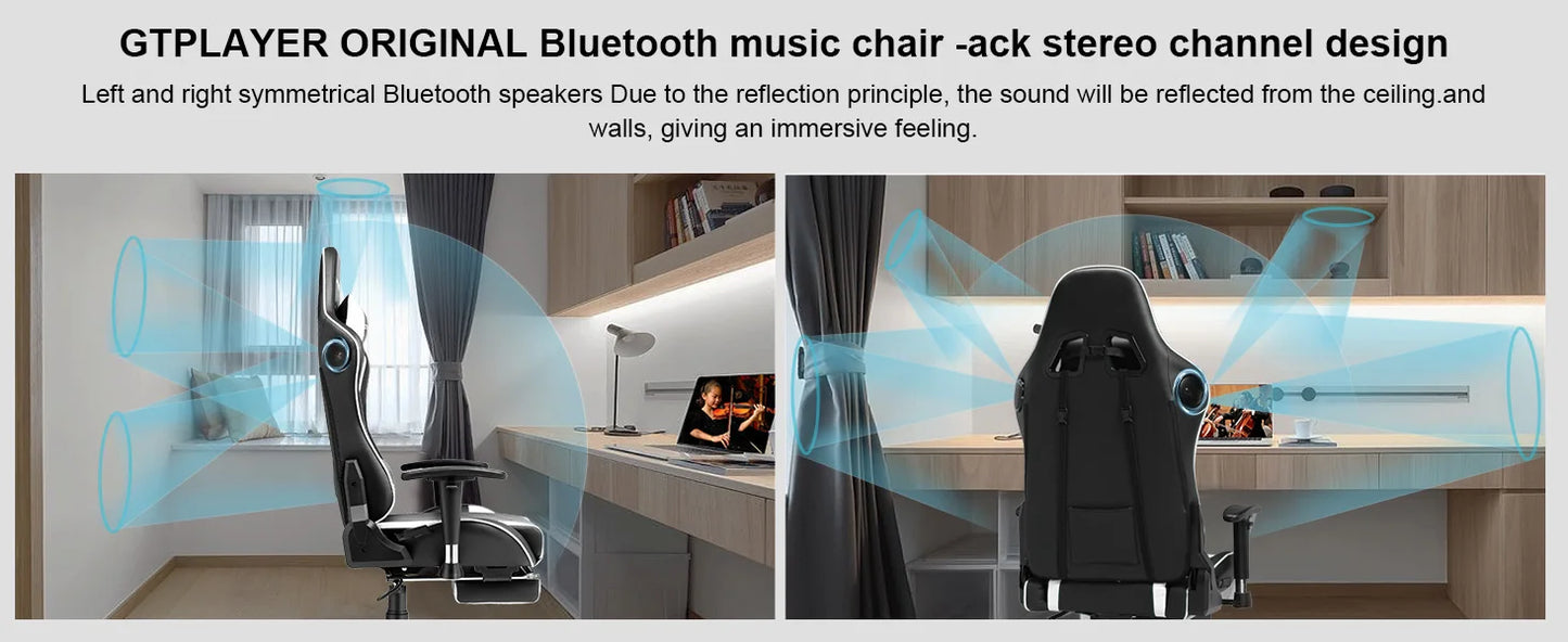 GTPLAYER Gaming chair with Footrests Bluetooth loudspeaker Music chair Ergonomic Computer chair Desk chair