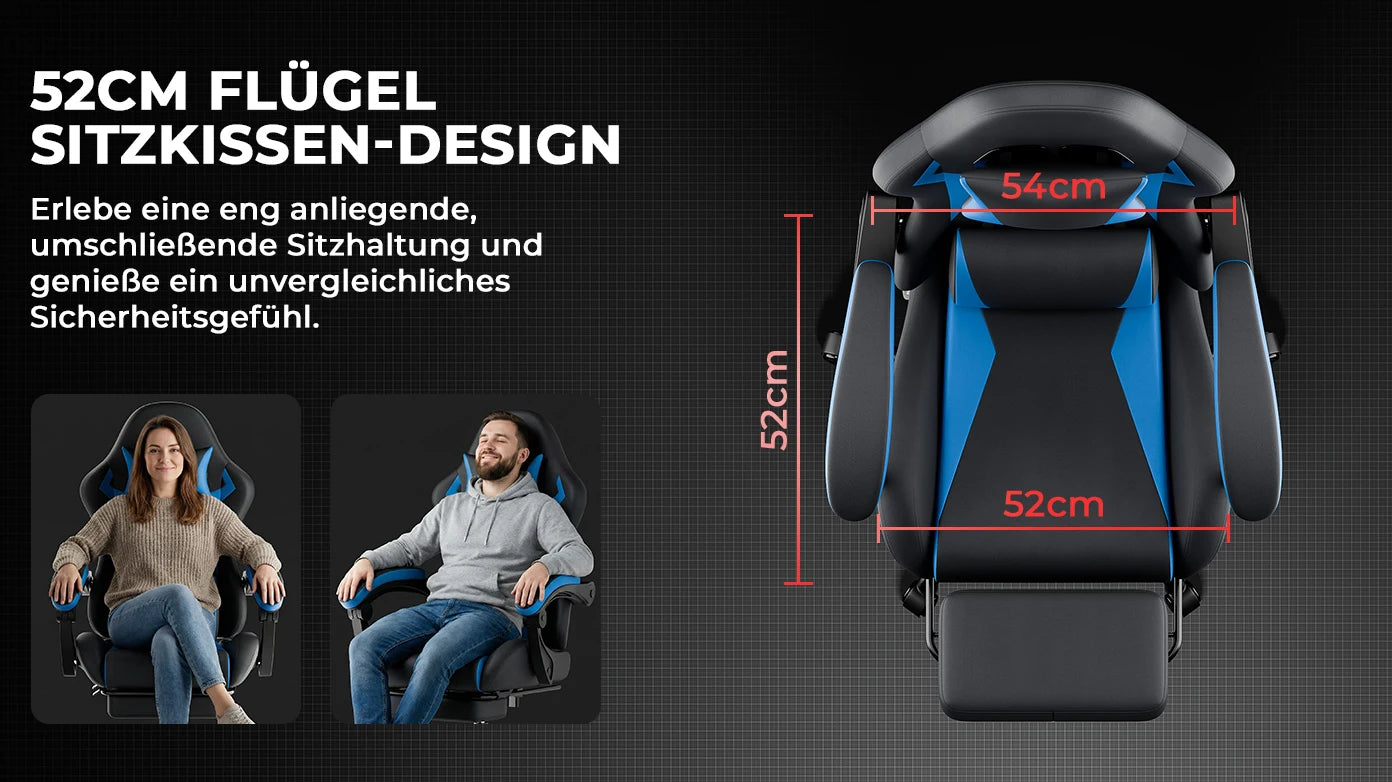 Black & Blue PU Leather Gaming Chair, Ergonomic Racing Style Computer Chair with Footrest, Height Adjustable Swivel Office Chair with Lumbar Support & Headrest for Adults, Boys and Girls