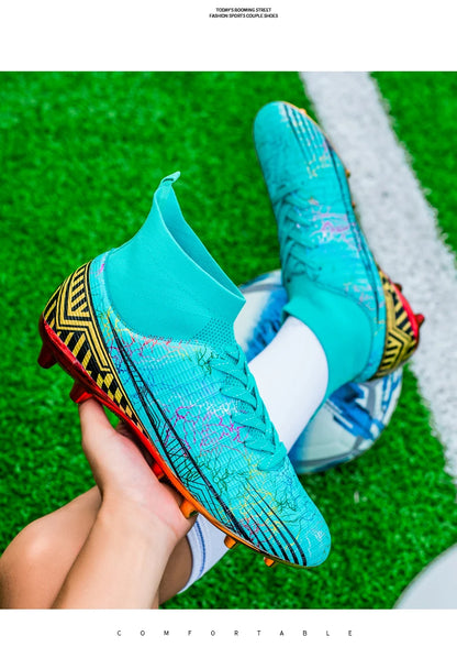 Men's Football Shoes Professional Gold Plated FG Soccer Cleats High Performance Sports Sneakers for Artificial Grass Competitive
