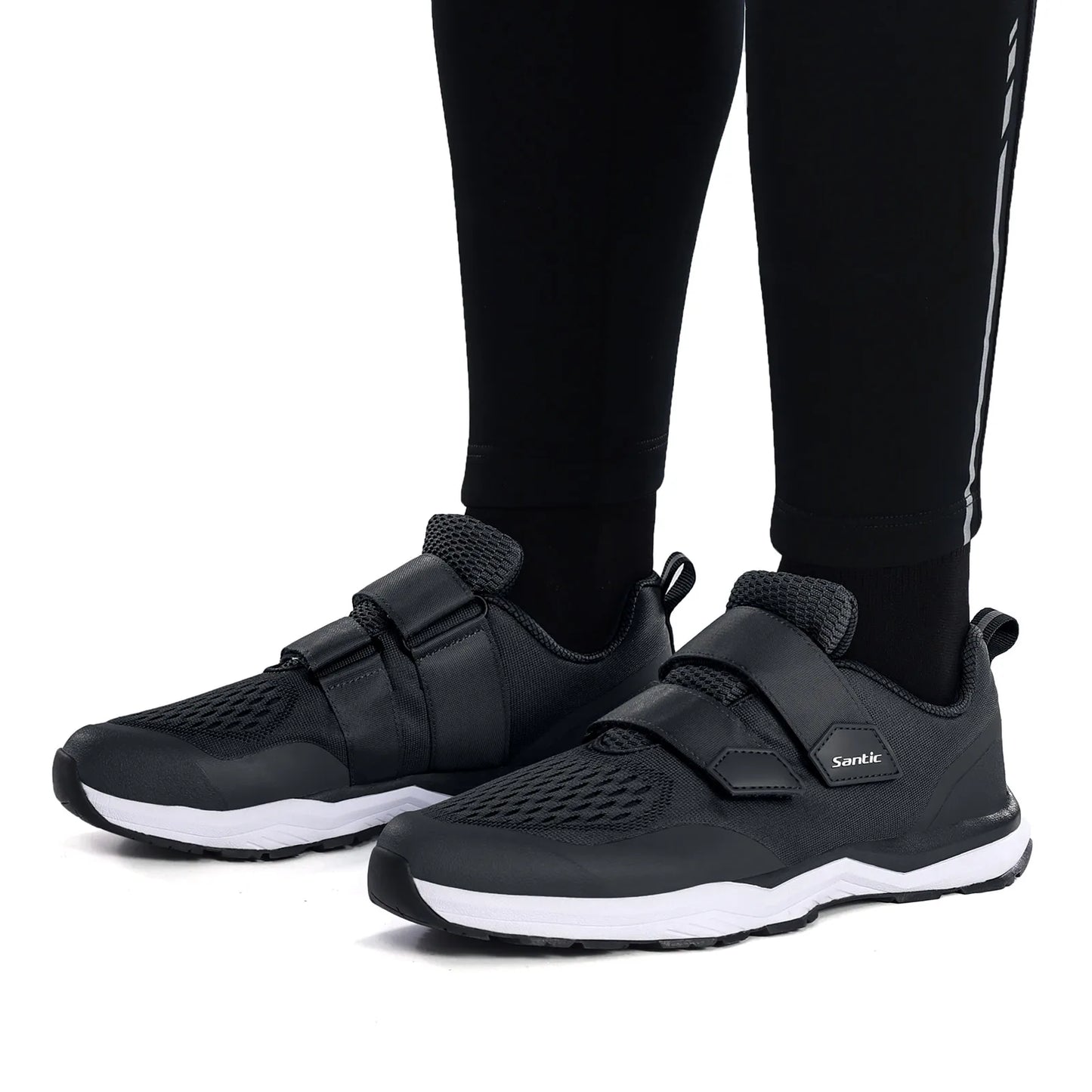 Santic Cycling Shoes Multi-purpose Running SPD Indoor Leisure Shoes Rubber Sole Hook and Loop Design 3D Mesh Fabric Sneakers Unisex