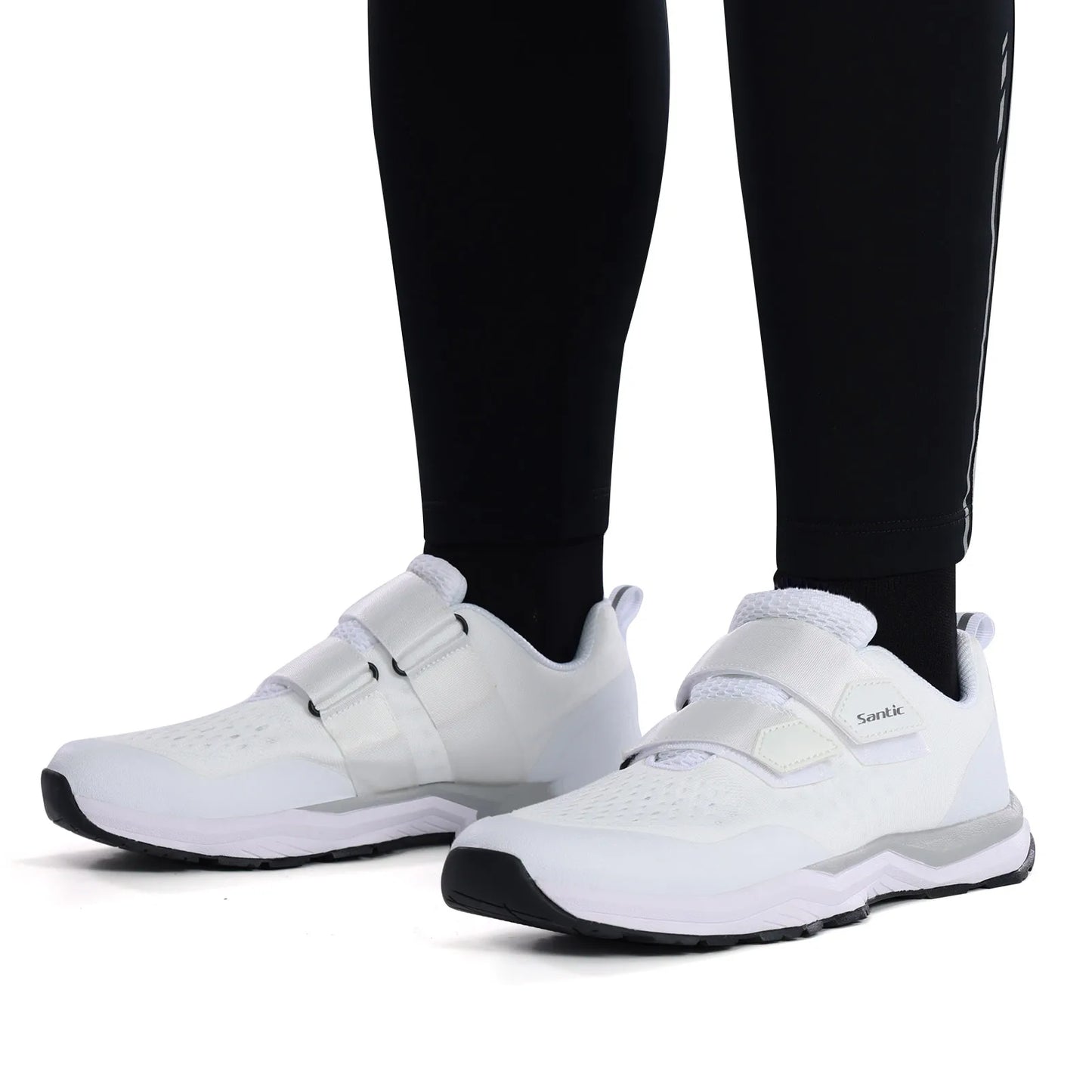 Santic Cycling Shoes Multi-purpose Running SPD Indoor Leisure Shoes Rubber Sole Hook and Loop Design 3D Mesh Fabric Sneakers Unisex