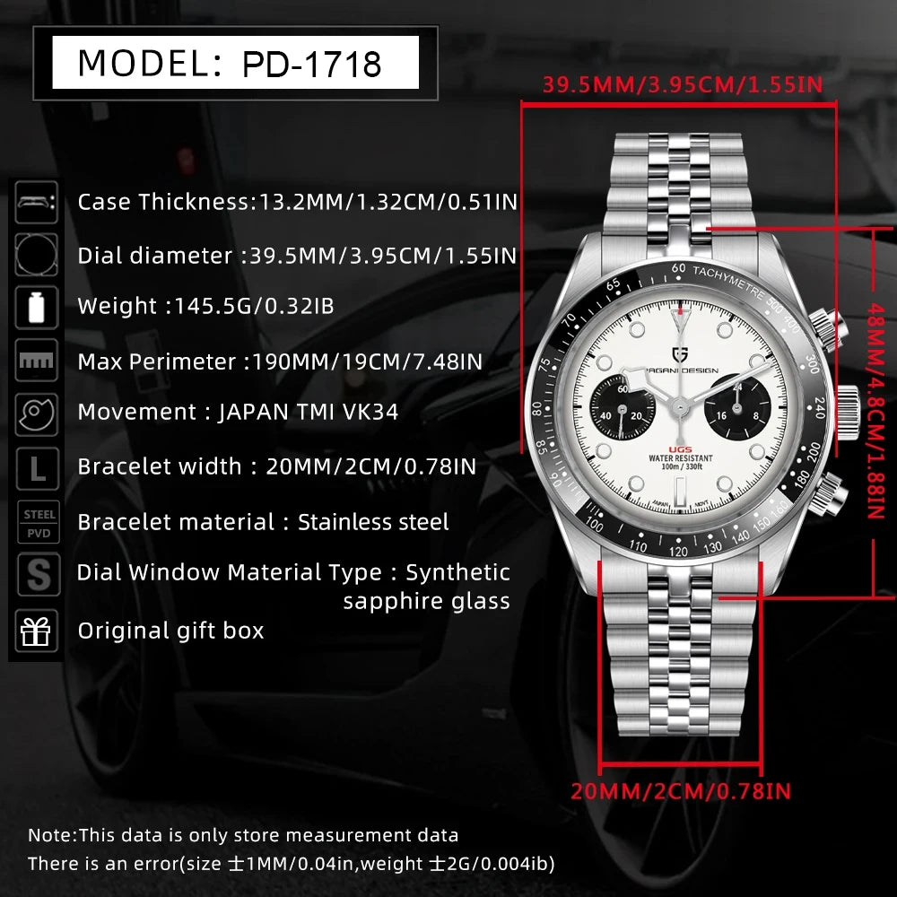 2026 New PAGANI Panda DESIGN Men's Watch Luxury Quartz Speed Sports Chronograph Watch Men AR Sapphire Luminous water lock