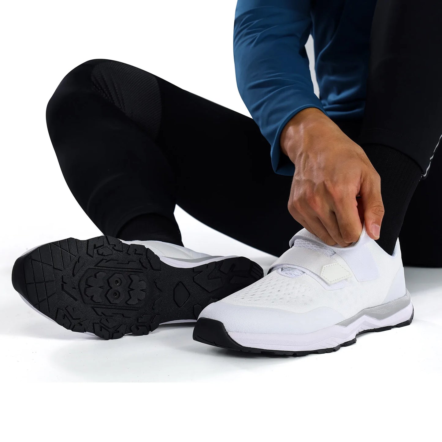 Santic Cycling Shoes Multi-purpose Running SPD Indoor Leisure Shoes Rubber Sole Hook and Loop Design 3D Mesh Fabric Sneakers Unisex