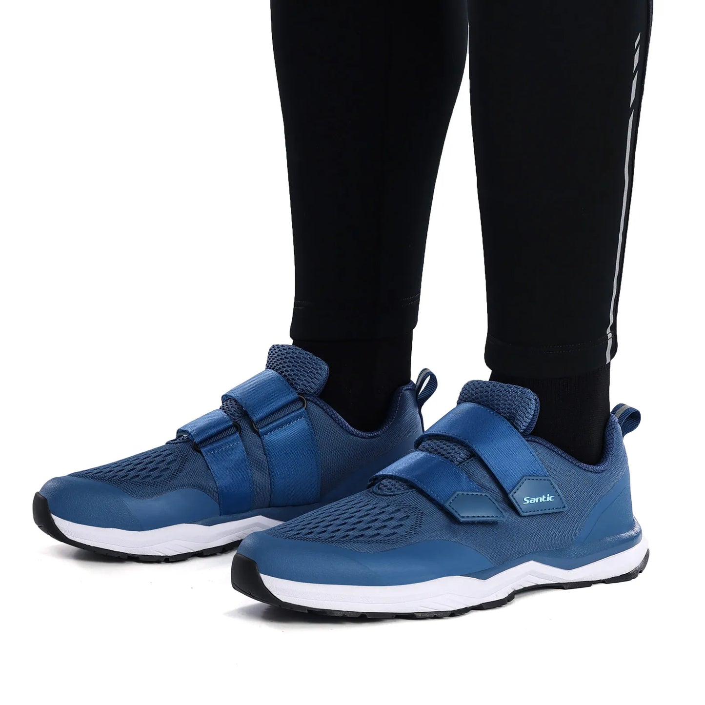 Santic Cycling Shoes Multi-purpose Running SPD Indoor Leisure Shoes Rubber Sole Hook and Loop Design 3D Mesh Fabric Sneakers Unisex
