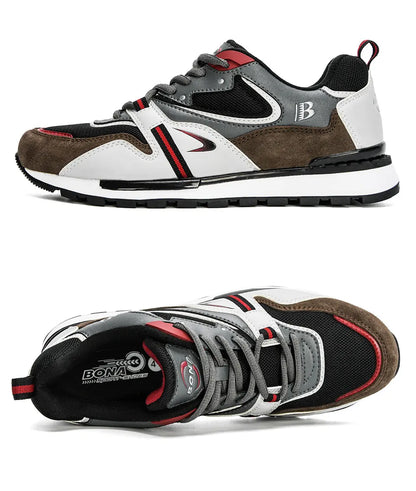 BONA Nuevos diseñadores Zapatillas deportivas de cuero de acción para hombre, calzado de running, tenis masculinos para caminar, fitness moderno