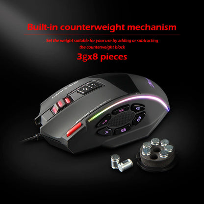 ZELOTES C-13 RGB Gaming Mouse with Side Buttons Macro Programming 10000DPI Adjustable 13 Key Wired USB Backlit Mouse for Desktop