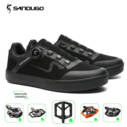 Sandugo Mountain Bike Enduro D/H Shoes Suitable for All SPD and Flat Pedal Bicycle Shoes. High-Quality Fabric.