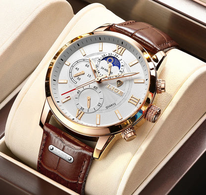 2025 New Men's Watches LIGE Top Brand Luxury Leather Casual Quartz Watch Men's Sport Waterproof Clock Watch Relogio Masculino+Box