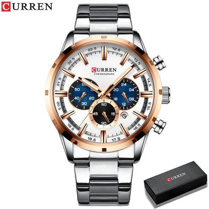 Curren Men's Watch Blue Dial Stainless Steel Band Date Men's Business Watches Waterproof Luxuries Men Wrist Watches for Men