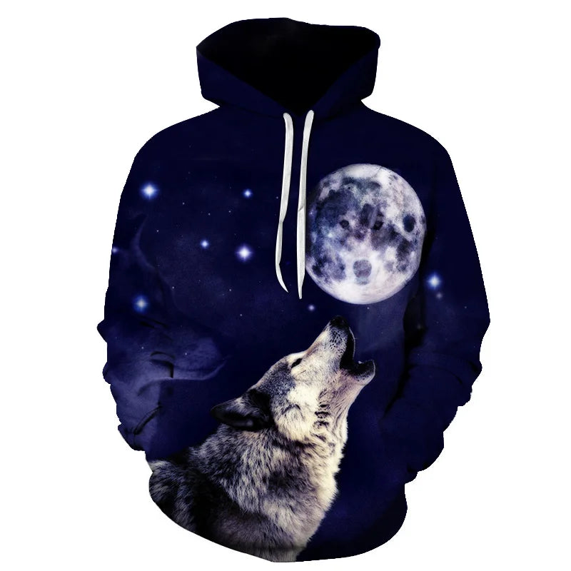 Cool Space Galaxy Wolf Hoodie – Herren-Hoodie mit leuchtendem Wolf, modischer Pullover für Frühling und Herbst