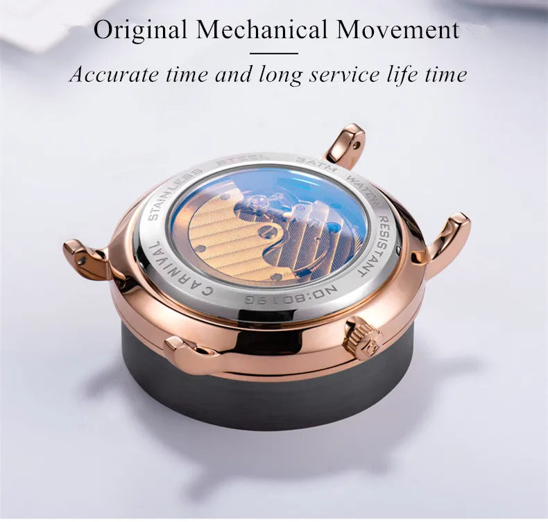 Carnival Brand Luxury Business Watch Fashion Waterproof Rose Gold Silver Calendar Automatic Mechanical Wristwatch For Men Reloj