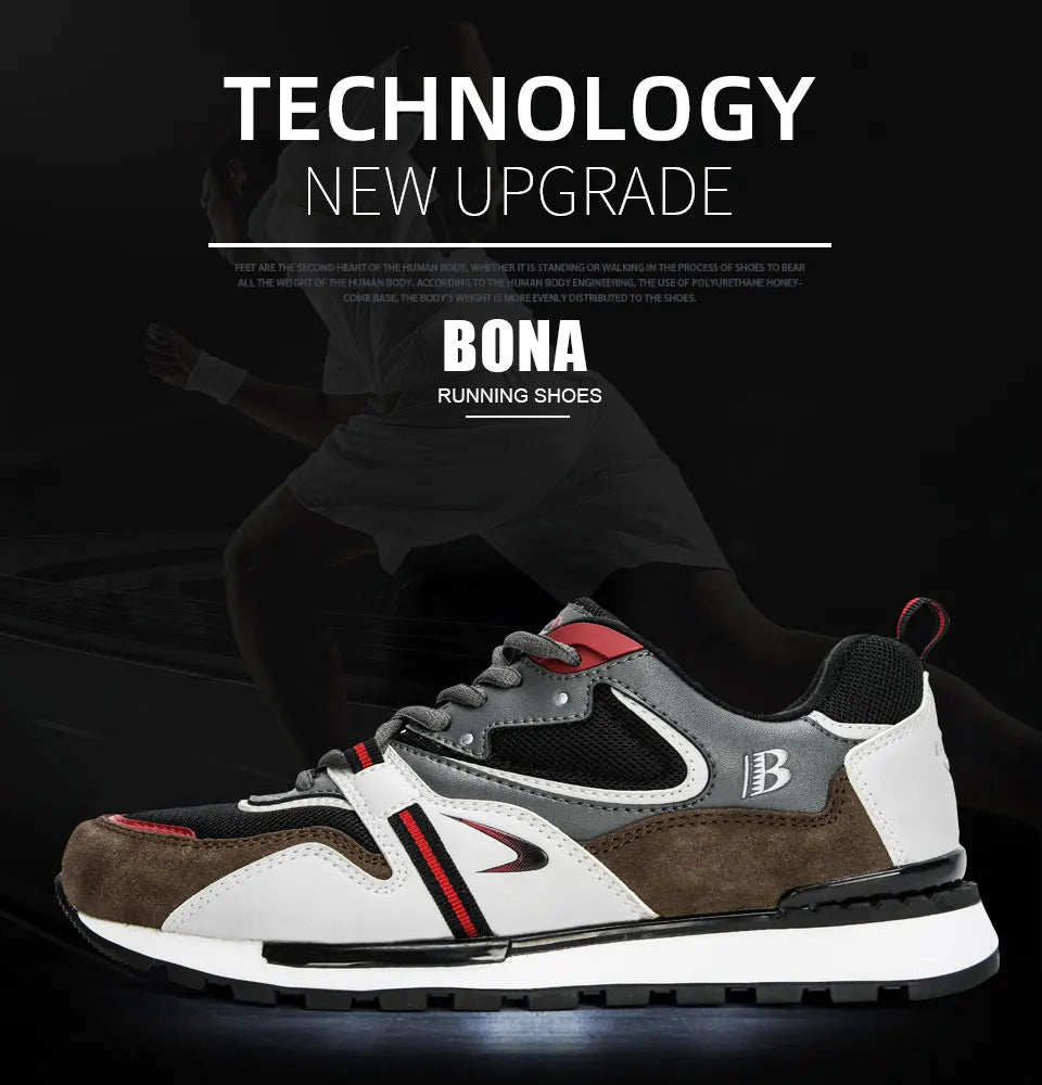 BONA Nuevos diseñadores Zapatillas deportivas de cuero de acción para hombre, calzado de running, tenis masculinos para caminar, fitness moderno