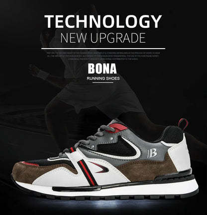 BONA Nuevos diseñadores Zapatillas deportivas de cuero de acción para hombre, calzado de running, tenis masculinos para caminar, fitness moderno