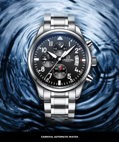 Chronograph luminous military running sport full steel men stopwatch genuine leather strap luxury brand watches sapphire reloj