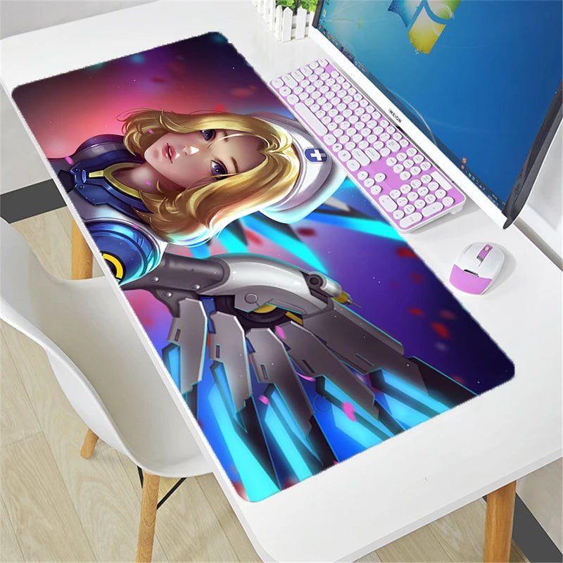 Tappetino mouse Overwatch grande fai da te kawaii XXL per PC, tappetino da scrivania per gamer e ufficio, accessorio gaming per tastiera e mouse