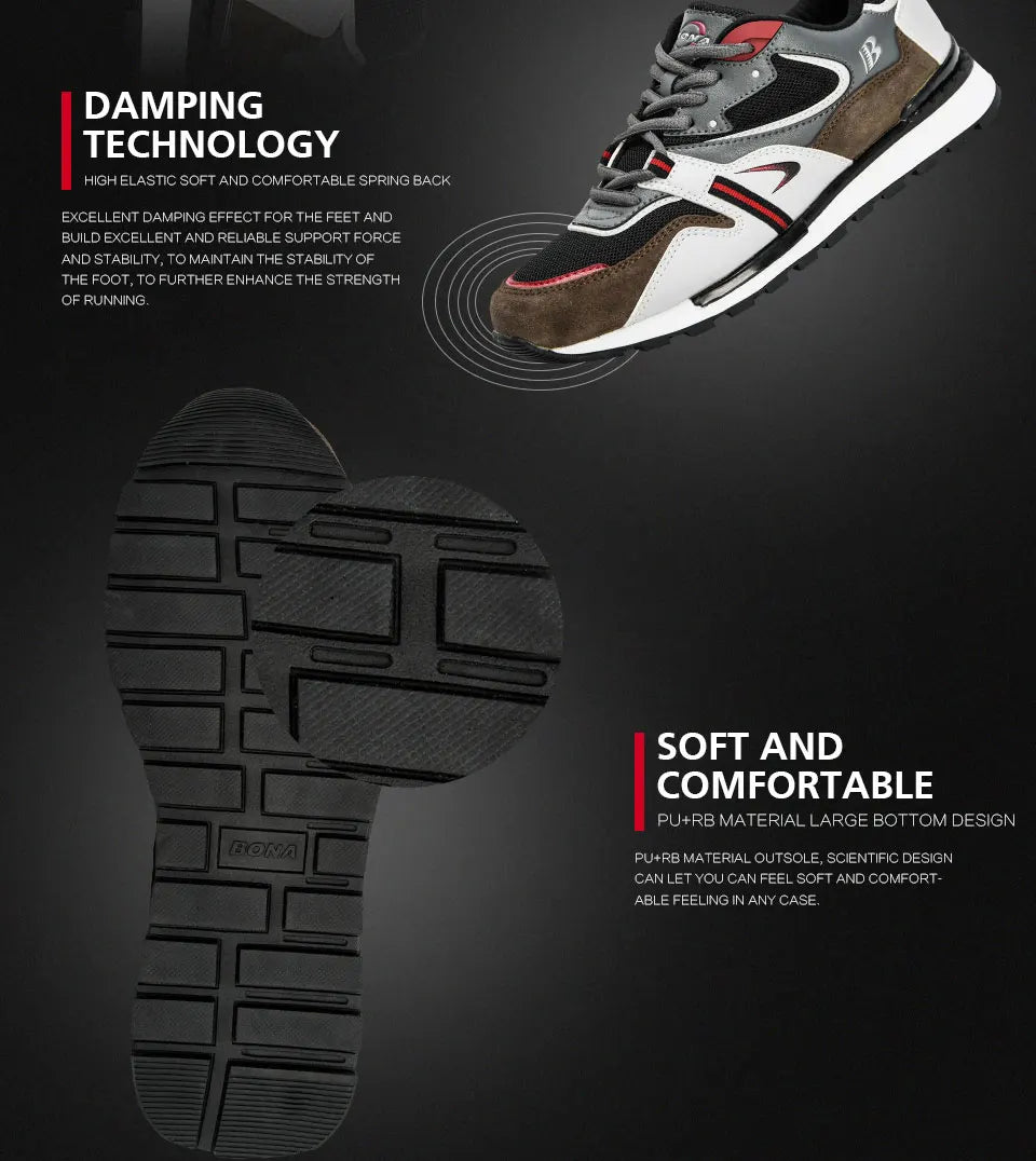 BONA Nuevos diseñadores Zapatillas deportivas de cuero de acción para hombre, calzado de running, tenis masculinos para caminar, fitness moderno
