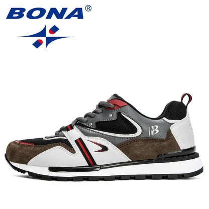 BONA Nuevos diseñadores Zapatillas deportivas de cuero de acción para hombre, calzado de running, tenis masculinos para caminar, fitness moderno