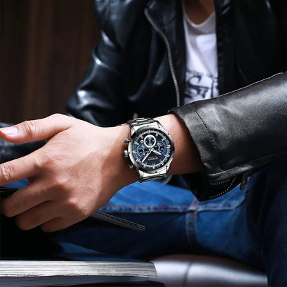 Curren Men's Watch Blue Dial Stainless Steel Band Date Men's Business Watches Waterproof Luxuries Men Wrist Watches for Men
