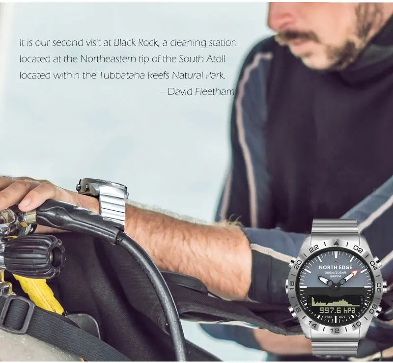 NORTH EDGE Men's Dive Watch Military Army Luxury Full Steel Smartwatch Compass Altimeter Barometer Digital Clock Waterproof 200m