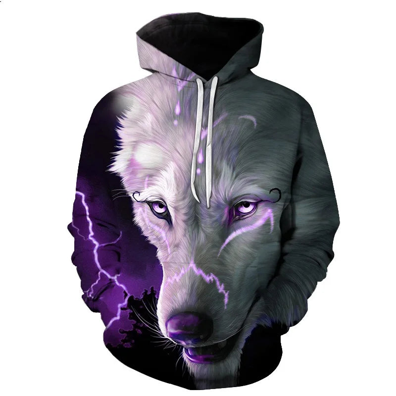 Cool Space Galaxy Wolf Hoodie – Herren-Hoodie mit leuchtendem Wolf, modischer Pullover für Frühling und Herbst