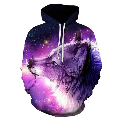 Cool Space Galaxy Wolf Hoodie – Herren-Hoodie mit leuchtendem Wolf, modischer Pullover für Frühling und Herbst